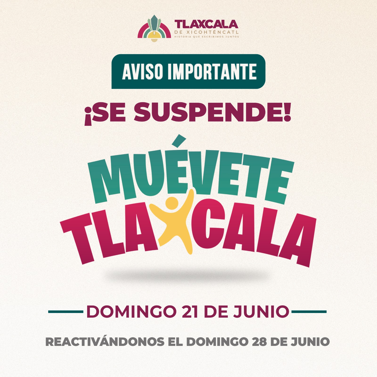 'Muévete Tlaxcala' hará una pausa este domingo 21 de junio